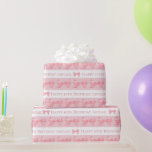 Watercolor pink bow white stripe pattern custom wrapping paper<br><div class="desc">Pretty pink hand painted watercolor bow on light pink repeating pattern with white stripes wrapping paper. Customize with your own message and name. Currently reads Happy 10th Birthday Abigail. Great for pink girlie birthday gifting, other matching items are available. Printed from an original hand painted watercolor art by Sarah Trett...</div>