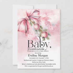 Watercolor Pink Bow with Baubles Baby Shower  Invitation