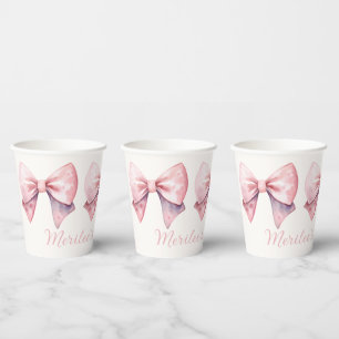 Watercolor Pink Bows Personalized Baby Shower Paper Cups