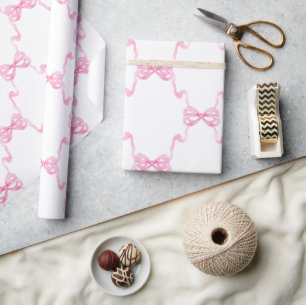 Watercolor Pink Bows Wrapping Paper