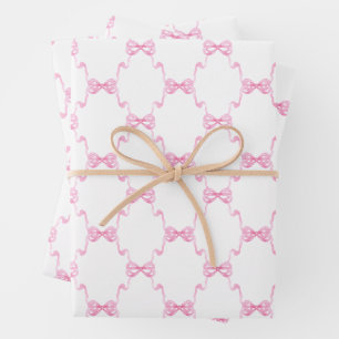 Watercolor Pink Bows Wrapping Paper Sheet