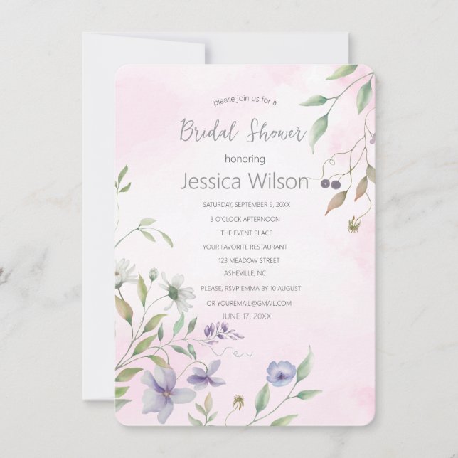 Watercolor Pink  Bridal Shower Floral Invitation (Front)