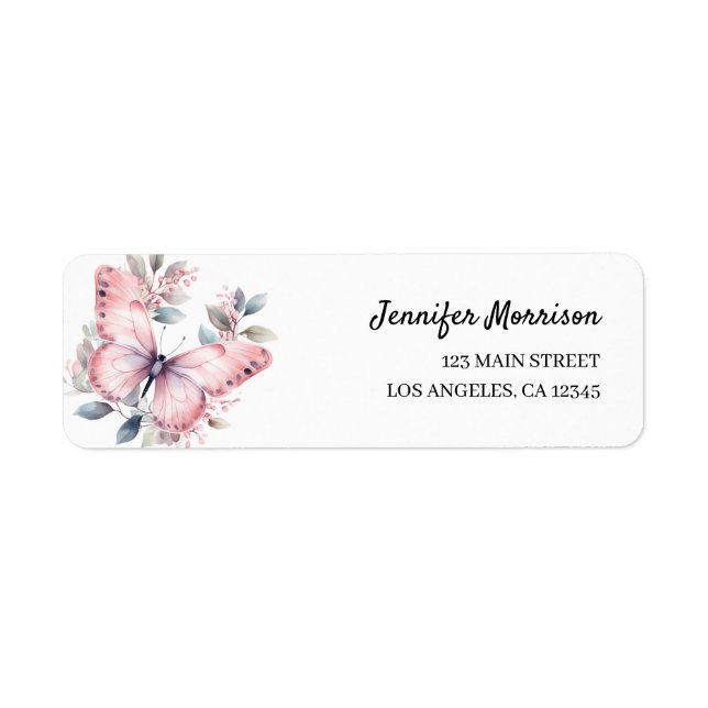 Watercolor Pink Butterfly Baby Shower Address (Front)