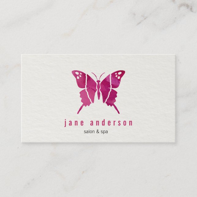 Watercolor Pink Butterfly Business Card (Front)