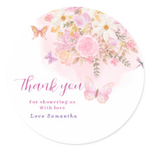 Watercolor Pink butterfly Floral Baby Shower