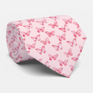 Watercolor Pink Butterfly Pattern Tie