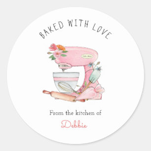 Watercolor pink Cake mixer Classic Round Sticker