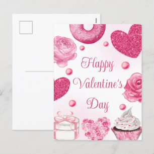 Watercolor Pink Cakes and Treats Valentine's Day Holiday Postcard