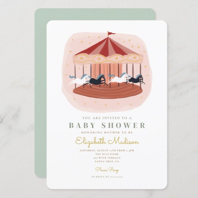 Watercolor pink Carousel Baby Shower Invitation (Creator Uploaded)