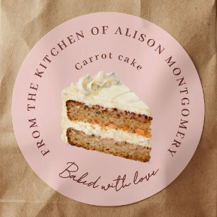 Watercolor Pink Carrot Cake Slice Home Baking Classic Round Sticker