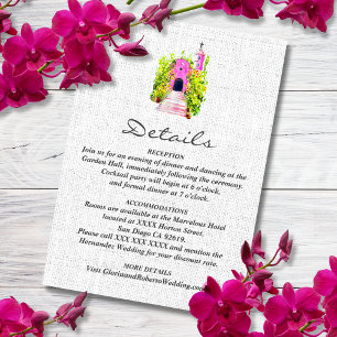 Watercolor Pink Chapel Mexico Wedding Details Card