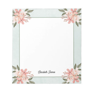 Watercolor Pink Cheery Botanical Personalized Notepad