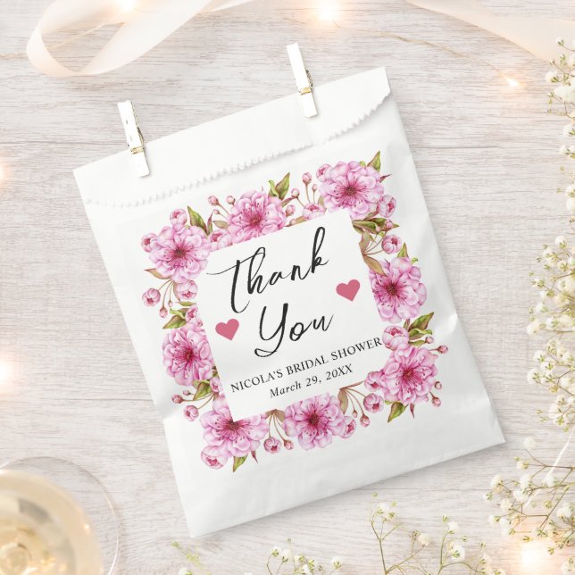 Watercolor Pink Cherry Blossom Bridal Shower Favour Bag (Clipped)