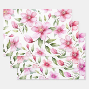 Watercolor Pink Cherry Blossom Elegant Floral Wrapping Paper Sheet