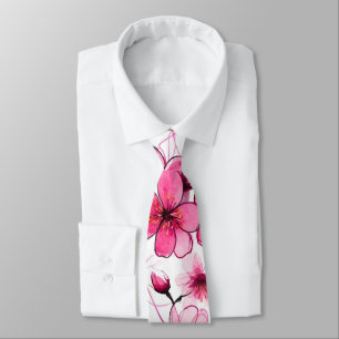 Watercolor Pink Cherry Blossom Pattern Tie