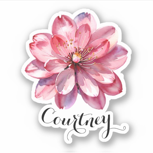 Watercolor Pink Cherry Blossoms Floral Custom Name (Front)