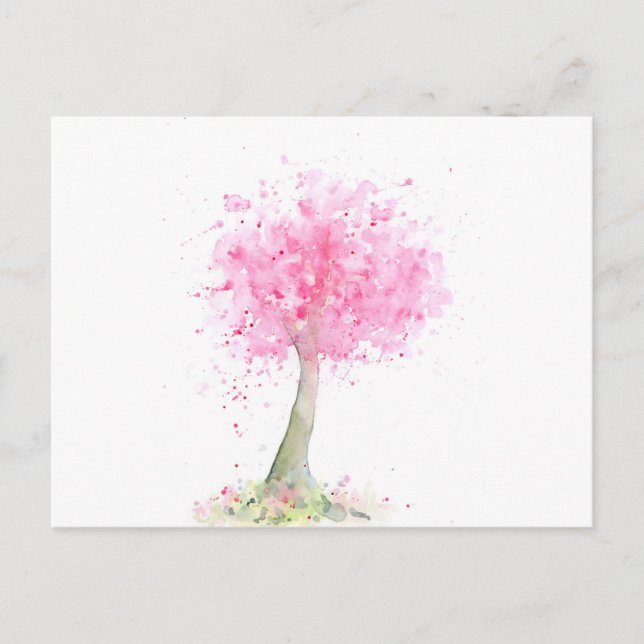 Watercolor Pink Cherry Tree Postcard (Front)