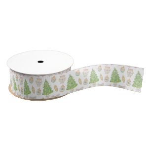 Watercolor Pink Chinoiserie Baubles Christmas Tree Grosgrain Ribbon