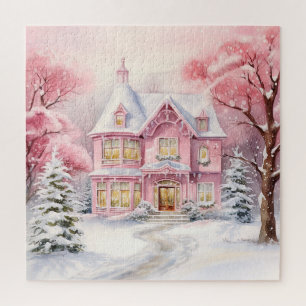 Watercolor Pink Christmas Art Puzzle
