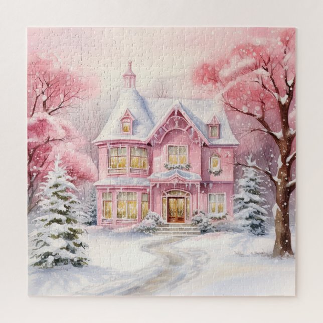 Watercolor Pink Christmas Art Puzzle (Vertical)