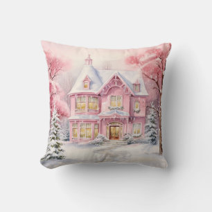 Watercolor Pink Christmas Art Throw Pillow