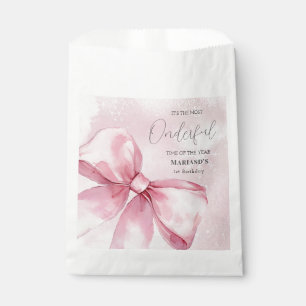 watercolor Pink Christmas Bow 1st birthday Favour Bag