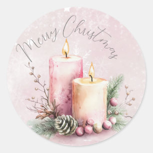 watercolor Pink Christmas candle 1st birthday Classic Round Sticker