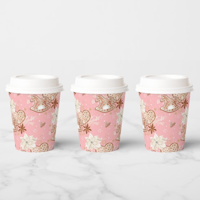 Watercolor Pink Christmas Cookies & Snowflakes Paper Cups (Multi)