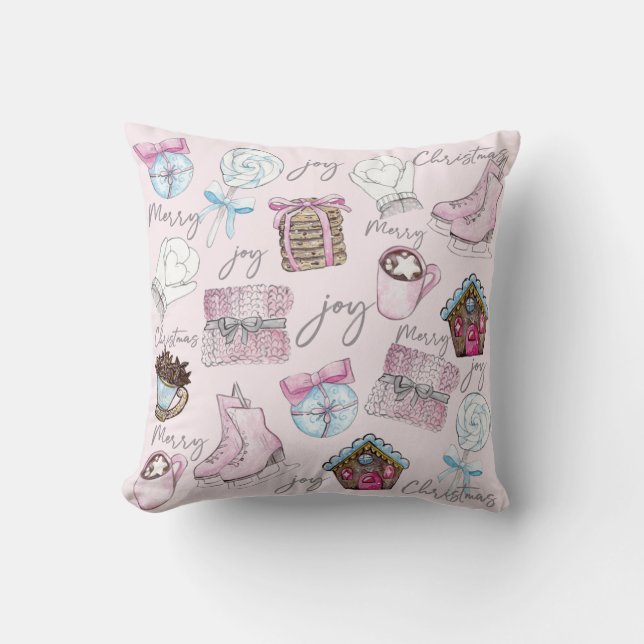 Watercolor Pink Christmas design Throw Pillow (Front)