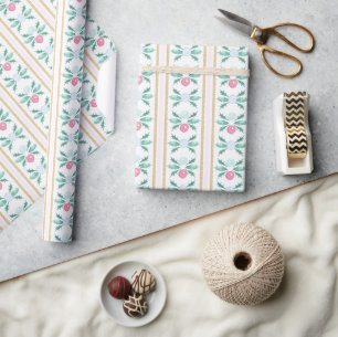 Watercolor Pink Christmas Grandmillennial Wrapping Paper