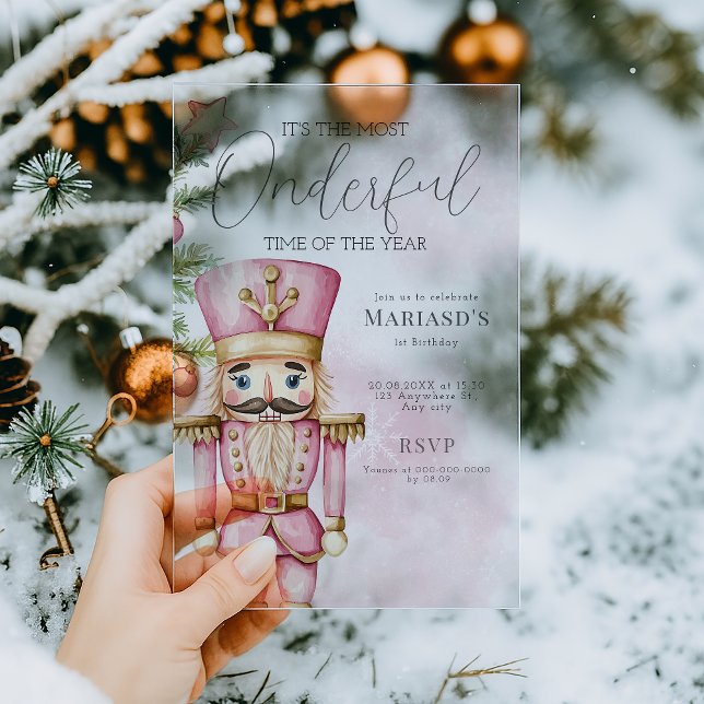 watercolor Pink Christmas Nutcracker 1st birthday  Acrylic Invitations (Creator Uploaded)