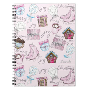 Watercolor Pink Christmas Personalized Girly Notebook