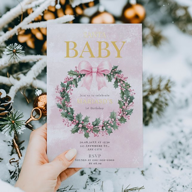 watercolor Pink Christmas Santa 1st birthday  (Creator Uploaded)