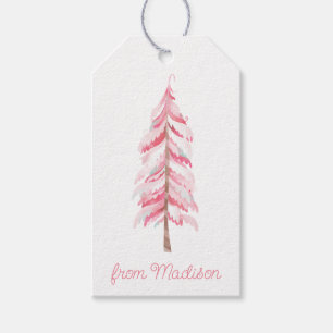 Watercolor Pink Christmas Tree Gift Tags