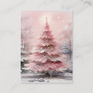 Watercolor Pink Christmas Tree Scene Business Card