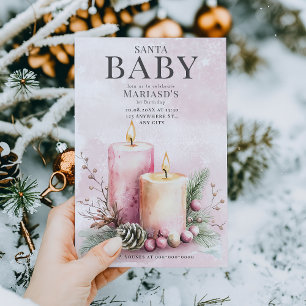 watercolor Pink ChristmasCandles 1st birthday  Invitation
