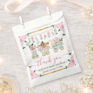 Watercolor Pink Circus Animals Floral Baby Shower Favour Bag