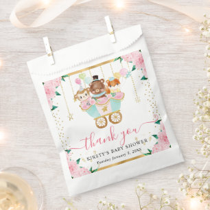 Watercolor Pink Circus Animals Floral Baby Shower Favour Bag