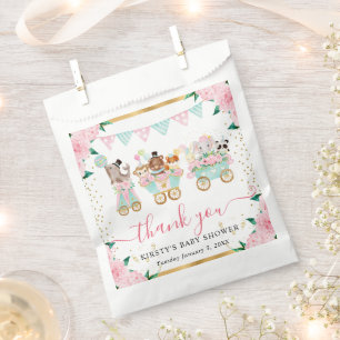 Watercolor Pink Circus Animals Floral Baby Shower Favour Bag