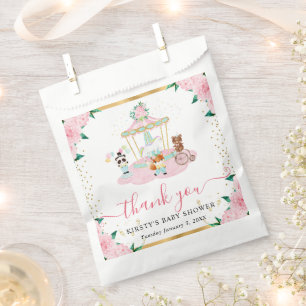 Watercolor Pink Circus Animals Floral Baby Shower Favour Bag