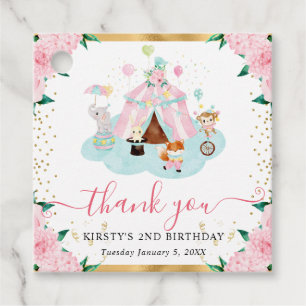 Watercolor Pink Circus Animals Floral Birthday Favour Tags