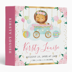 Watercolor Pink Circus Lion Floral Birth Stats Binder