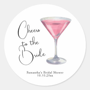 Watercolor Pink Cocktail Bridal Shower Classic Round Sticker
