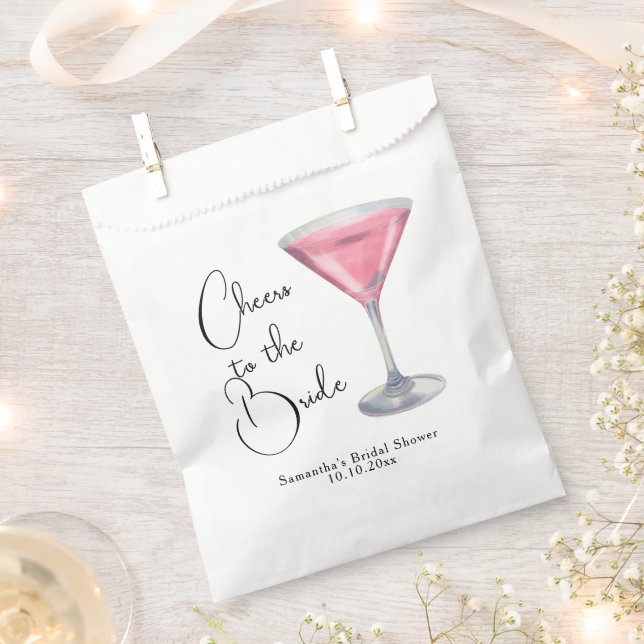 Watercolor Pink Cocktail Bridal Shower Favour Bag (Clipped)