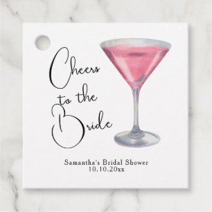 Watercolor Pink Cocktail Bridal Shower Favour Tags