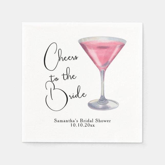 Watercolor Pink Cocktail Bridal Shower Napkin (Front)
