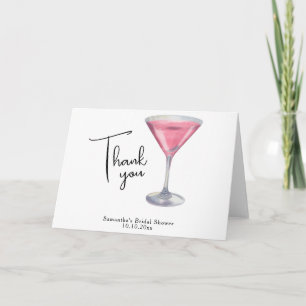 Watercolor Pink Cocktail Bridal Shower Thank you Card
