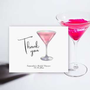 Watercolor Pink Cocktail Bridal Shower Thank you Card