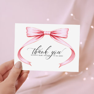 Watercolor Pink Coquette Bow Baby Shower  Thank You Card