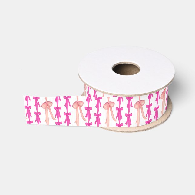 Watercolor Pink Coquette Bows Grosgrain Ribbon (Spool)